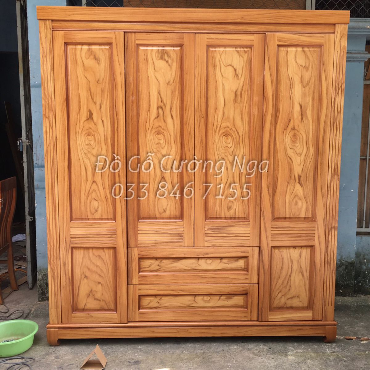tủ áo gỗ gõ đỏ 4 cánh 2m 
