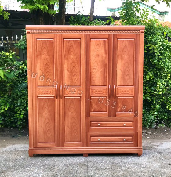 tủ quần áo gỗ xoan đào 4 cánh 2m