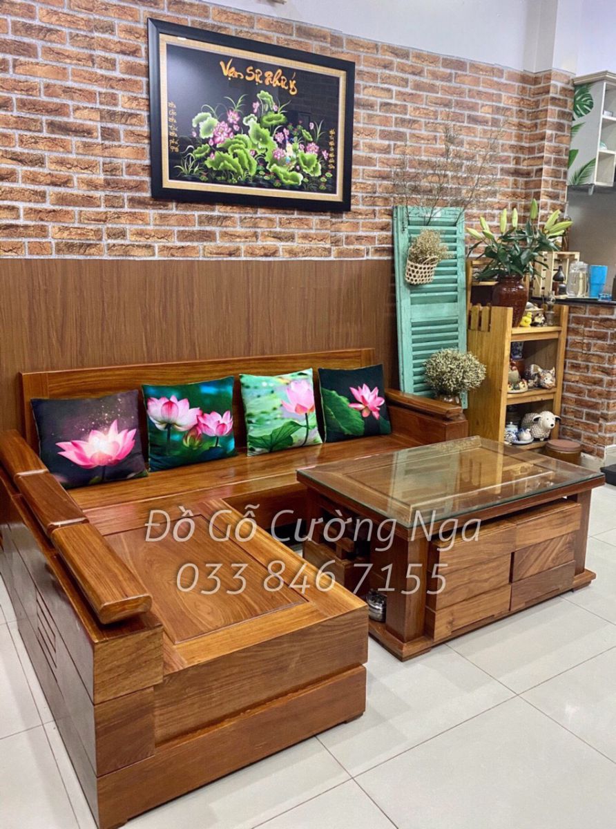 Bộ salon góc gỗ hương xám