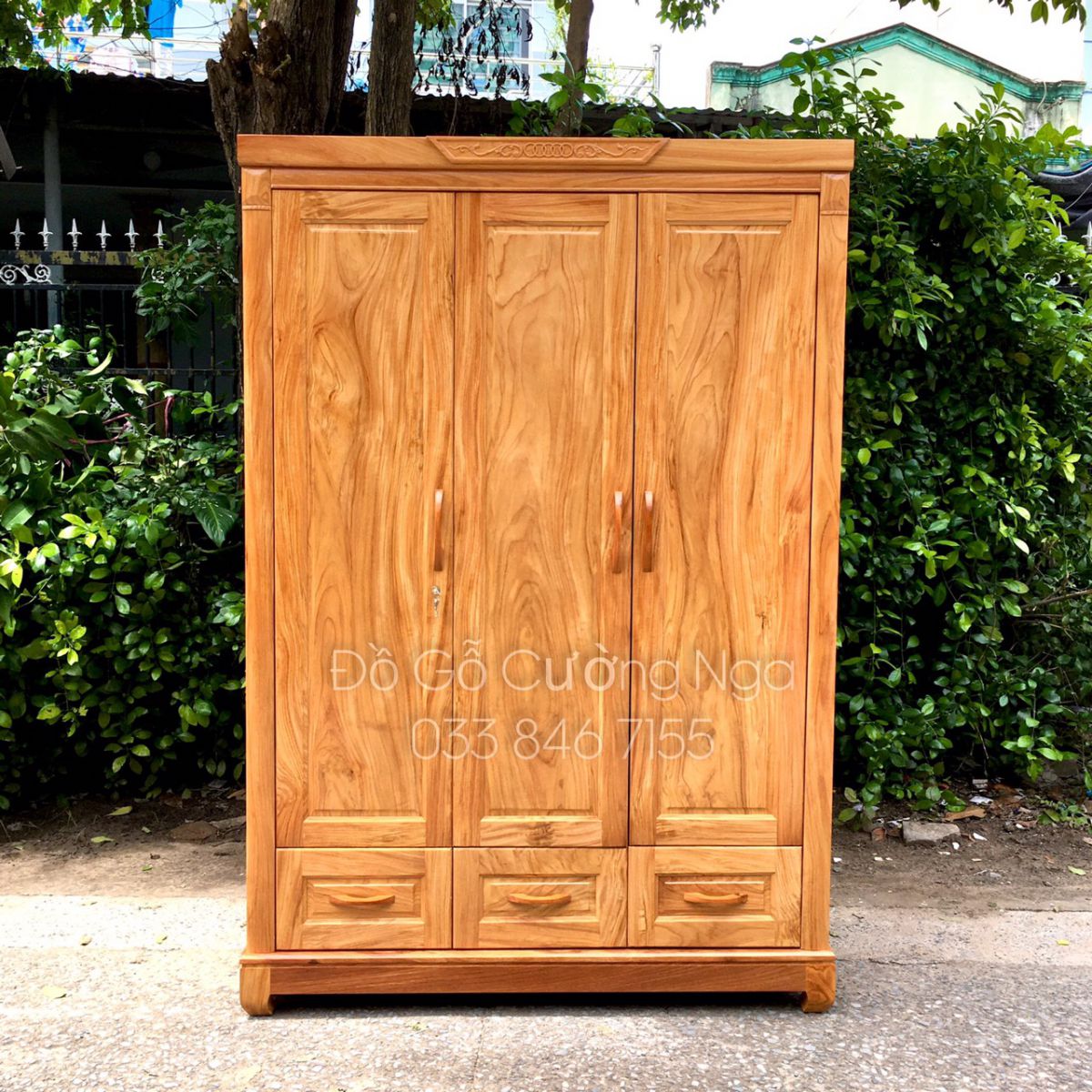 Tủ quần áo gỗ gõ đỏ 3 cánh 