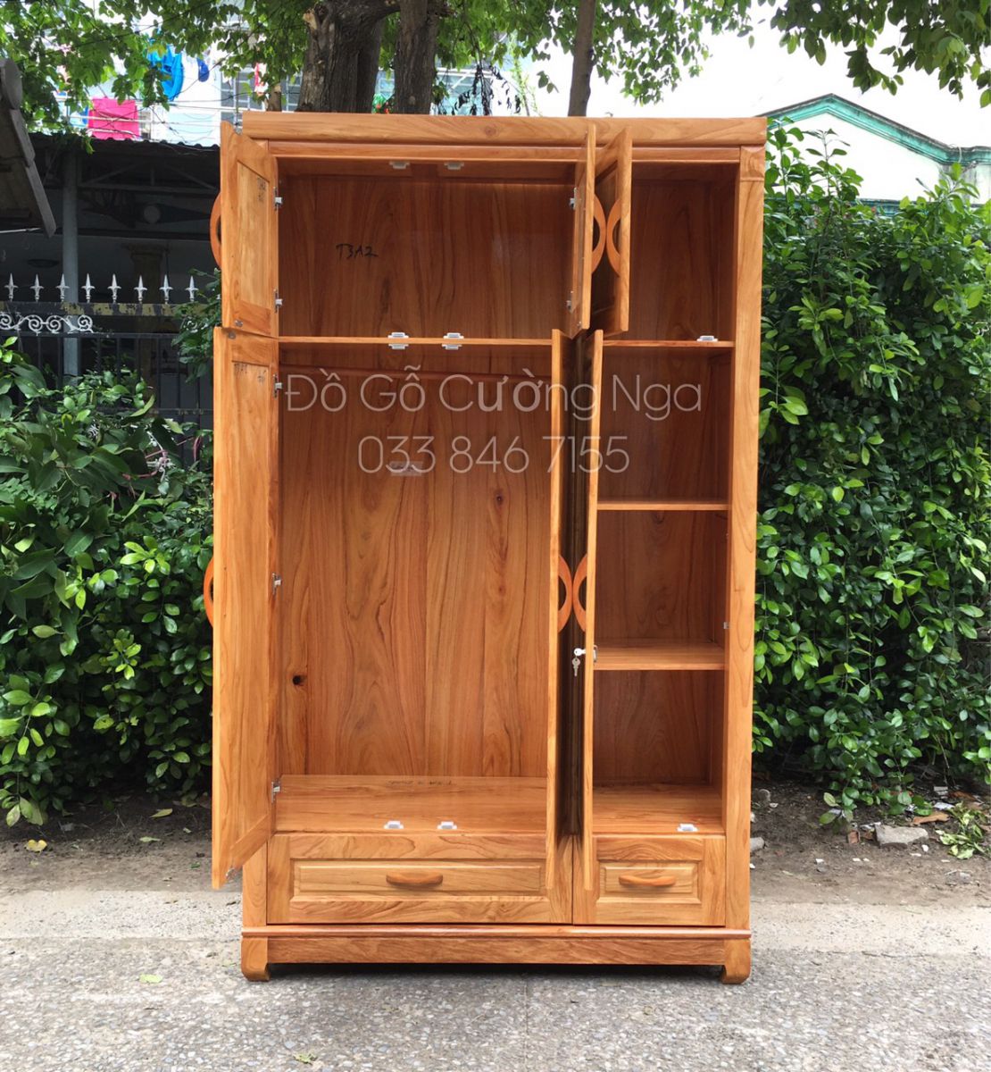 ttur áo gỗ gõ đỏ 3 cánh 2 tầng 