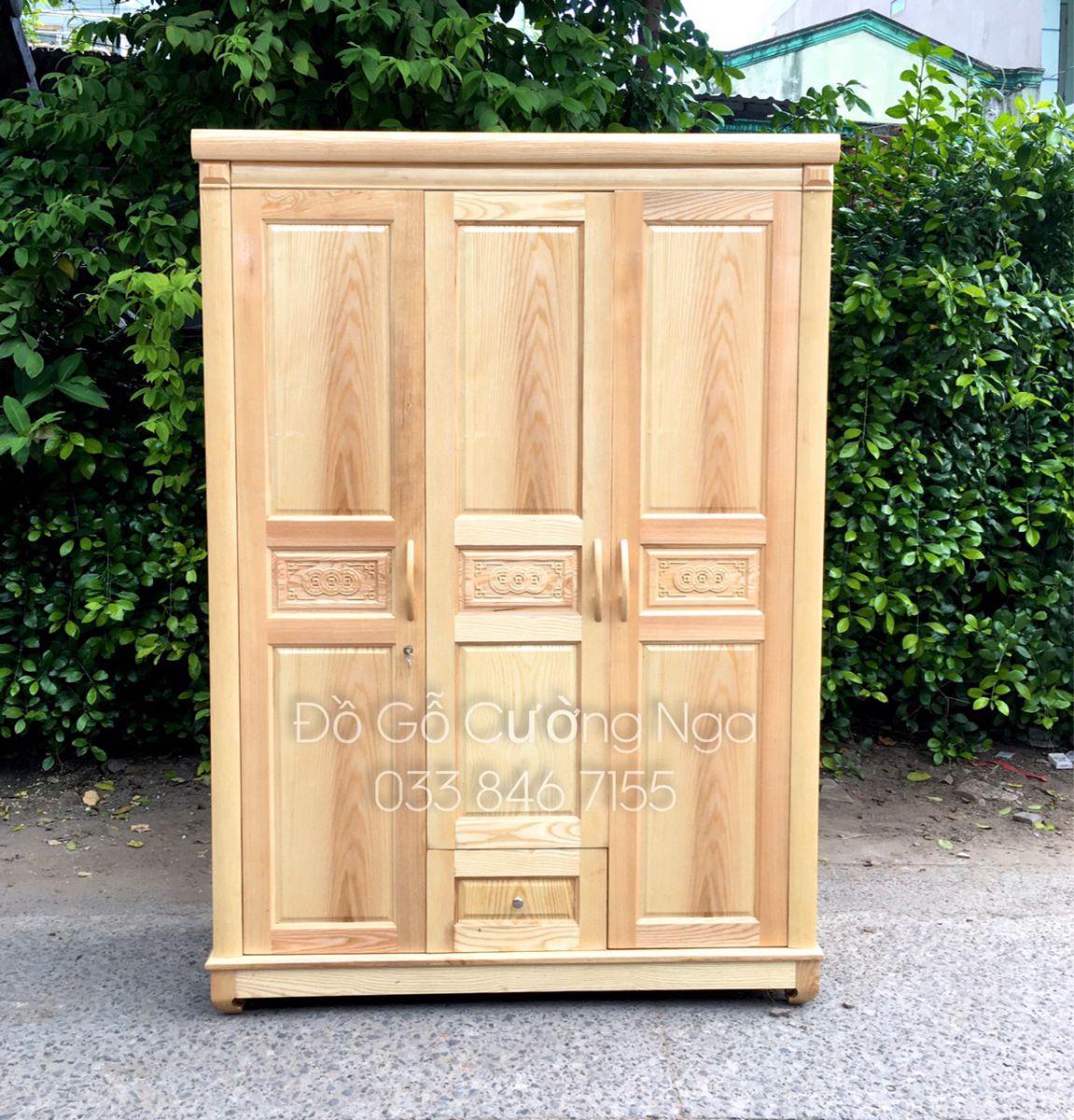 tru quần áo gỗ sồi nga 3 cánh 