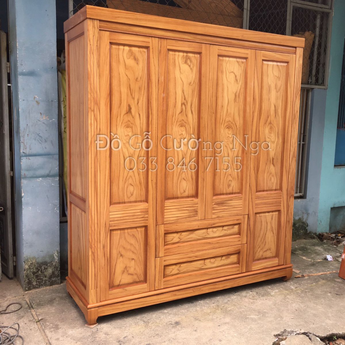 Tủ áo gỗ Gõ Đỏ 4 cánh mẫu trơn