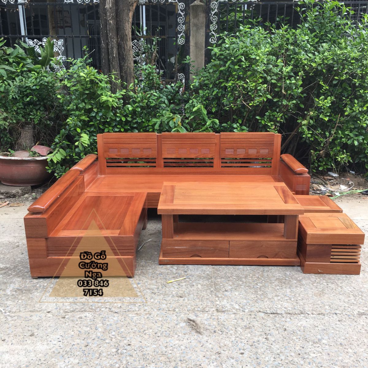 sofa gỗ góc L gỗ xoan đào