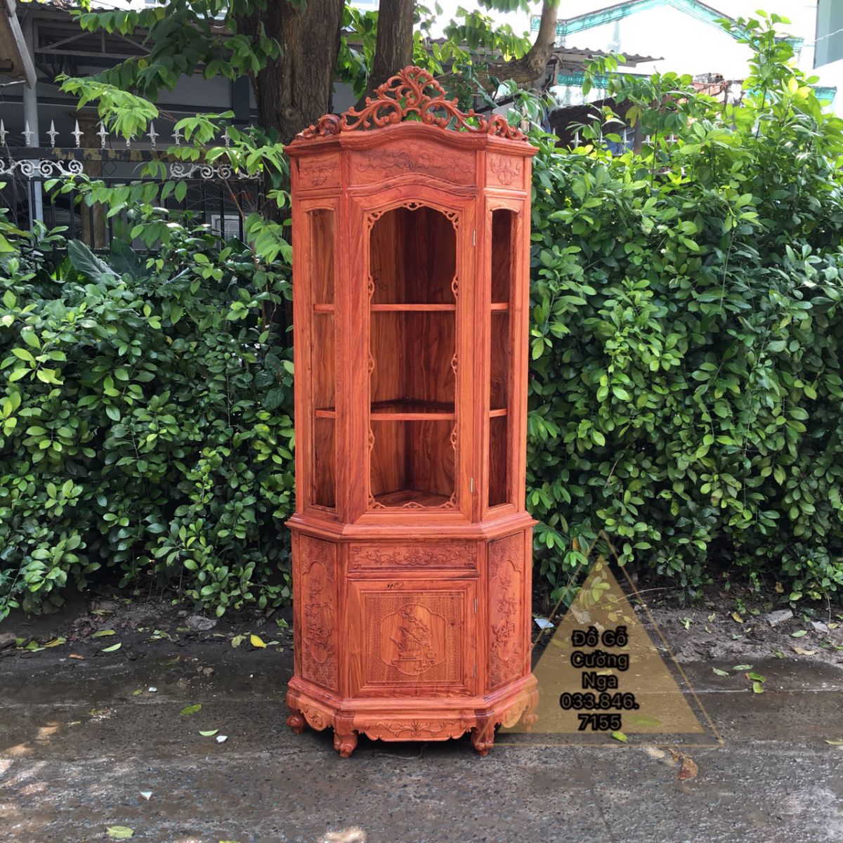 Tủ rượu gỗ hương đá góc 60cm 