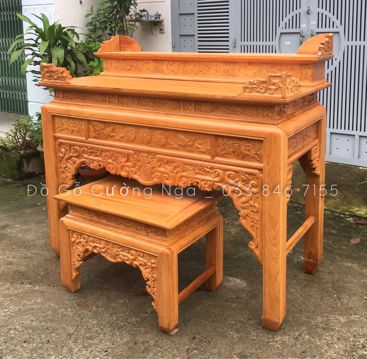 Bàn thờ Án gian gỗ gõ đỏ - 1m53 bộ 3 chi tiêt 