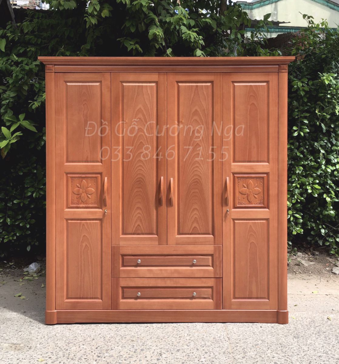 Tủ quần áo gỗ xoan đào 4 cánh giá rẻ