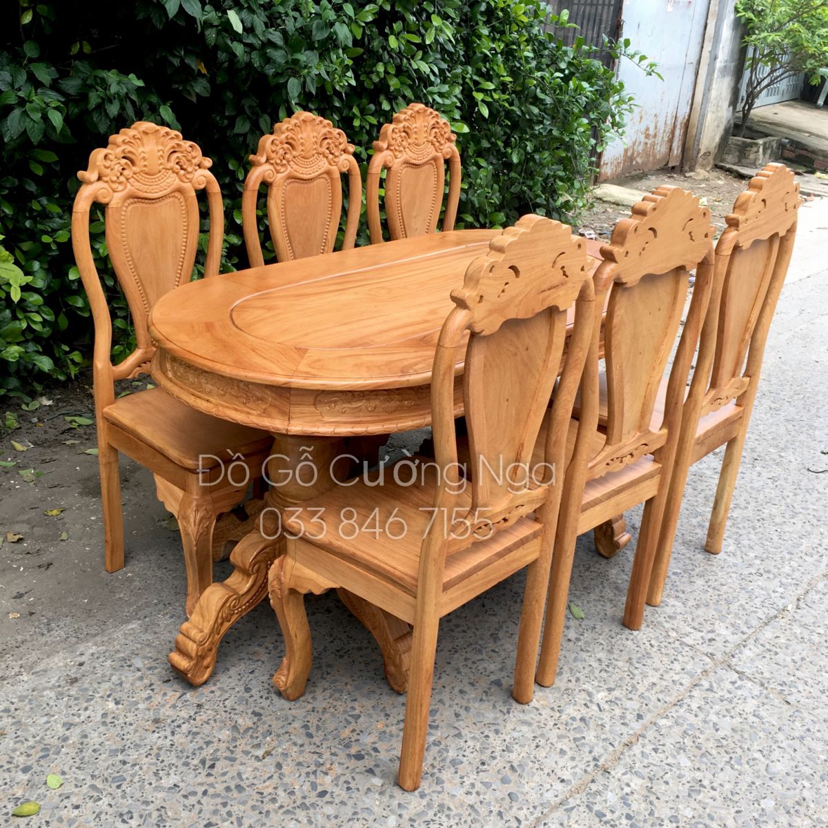 Bộ bàn ăn gỗ gõ đỏ 6 ghế mẫu o van 