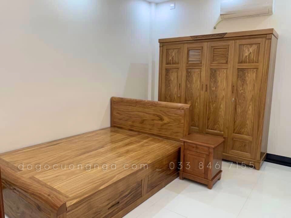 combo giường tủ quần áo gỗ hương xám 