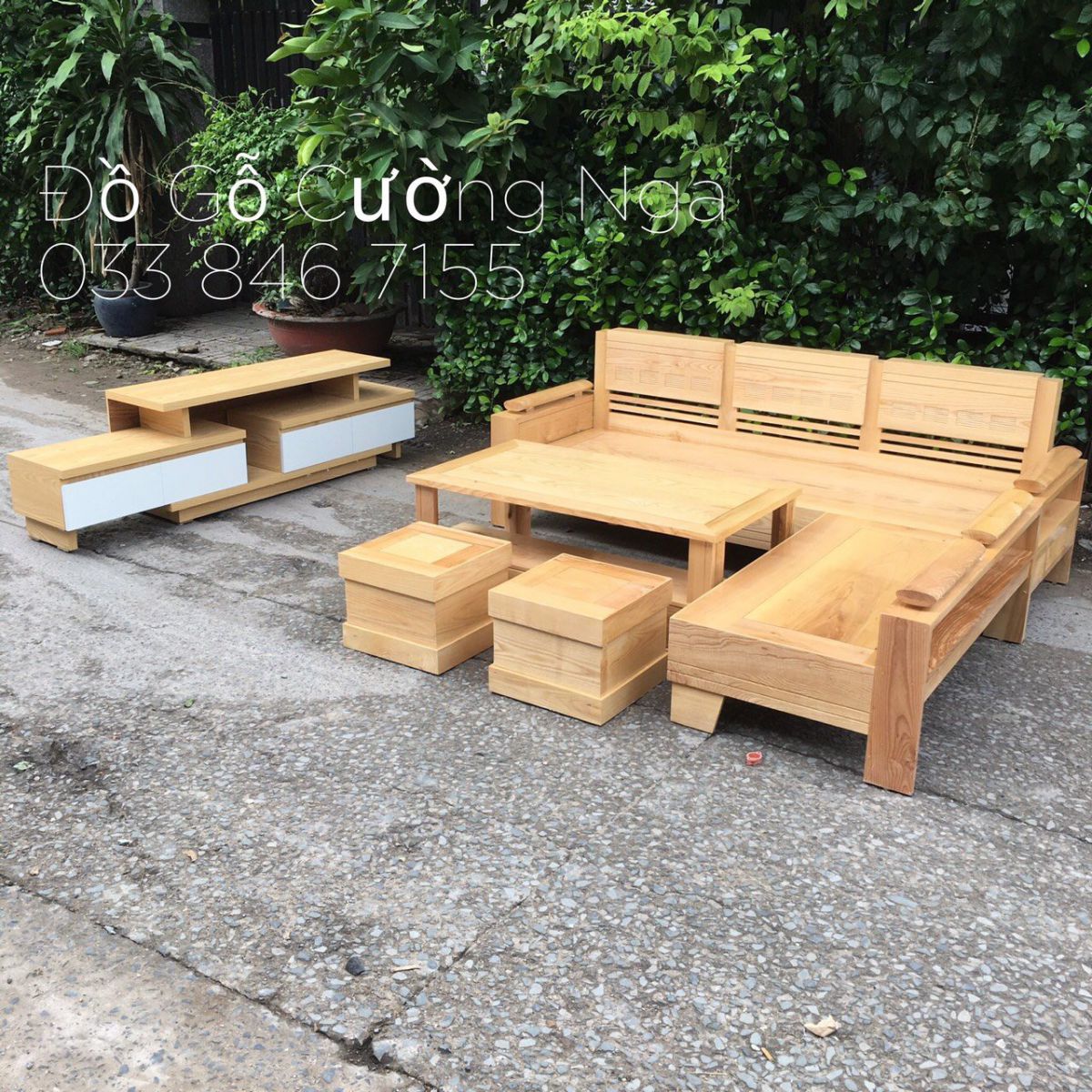 sofa gỗ sồi góc l 