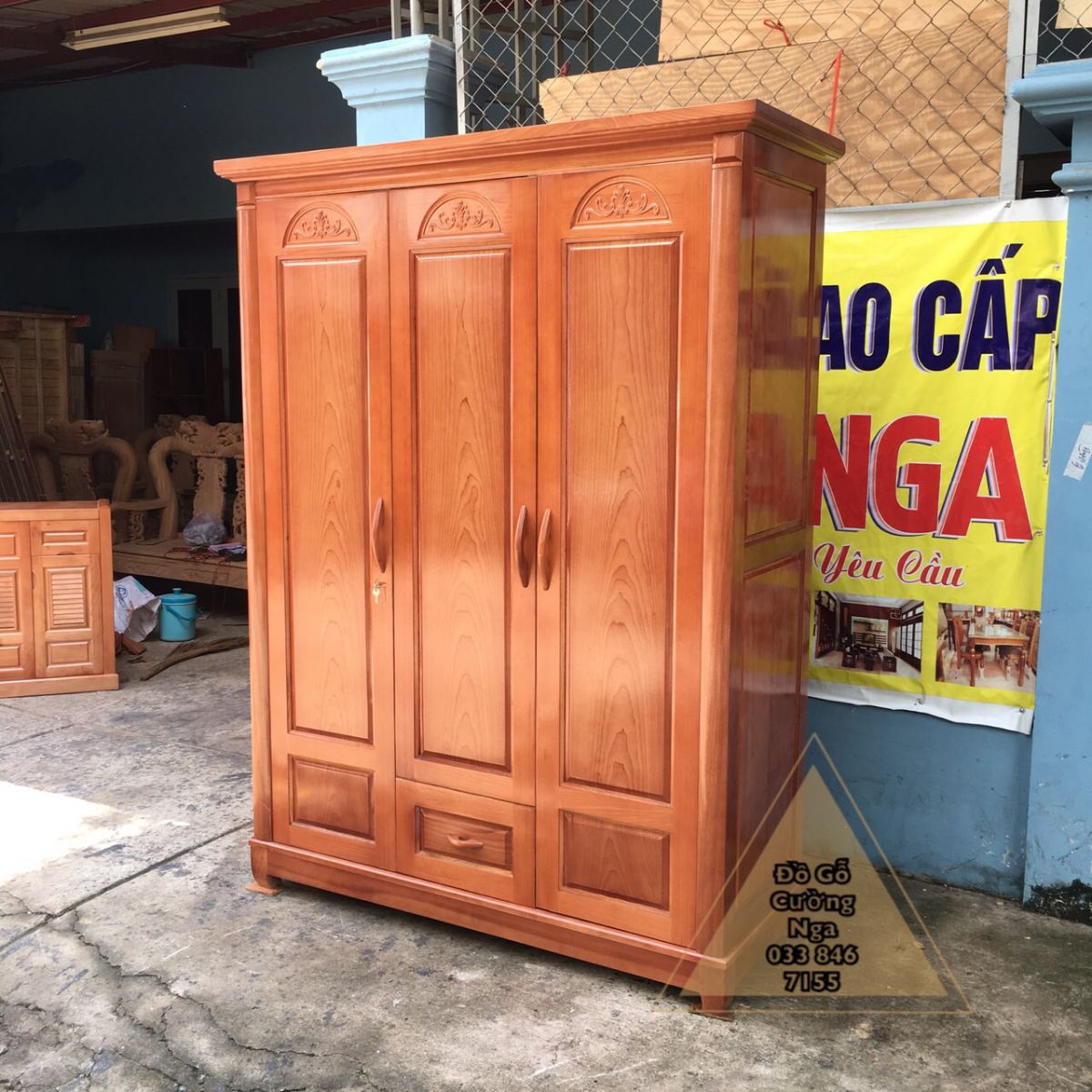 TỦ ÁO GỖ XOAN ĐÀO 3 CÁNH 1M6