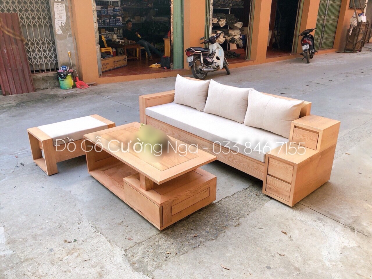 bộ bàn ghế sofa gỗ sồi đẹp 