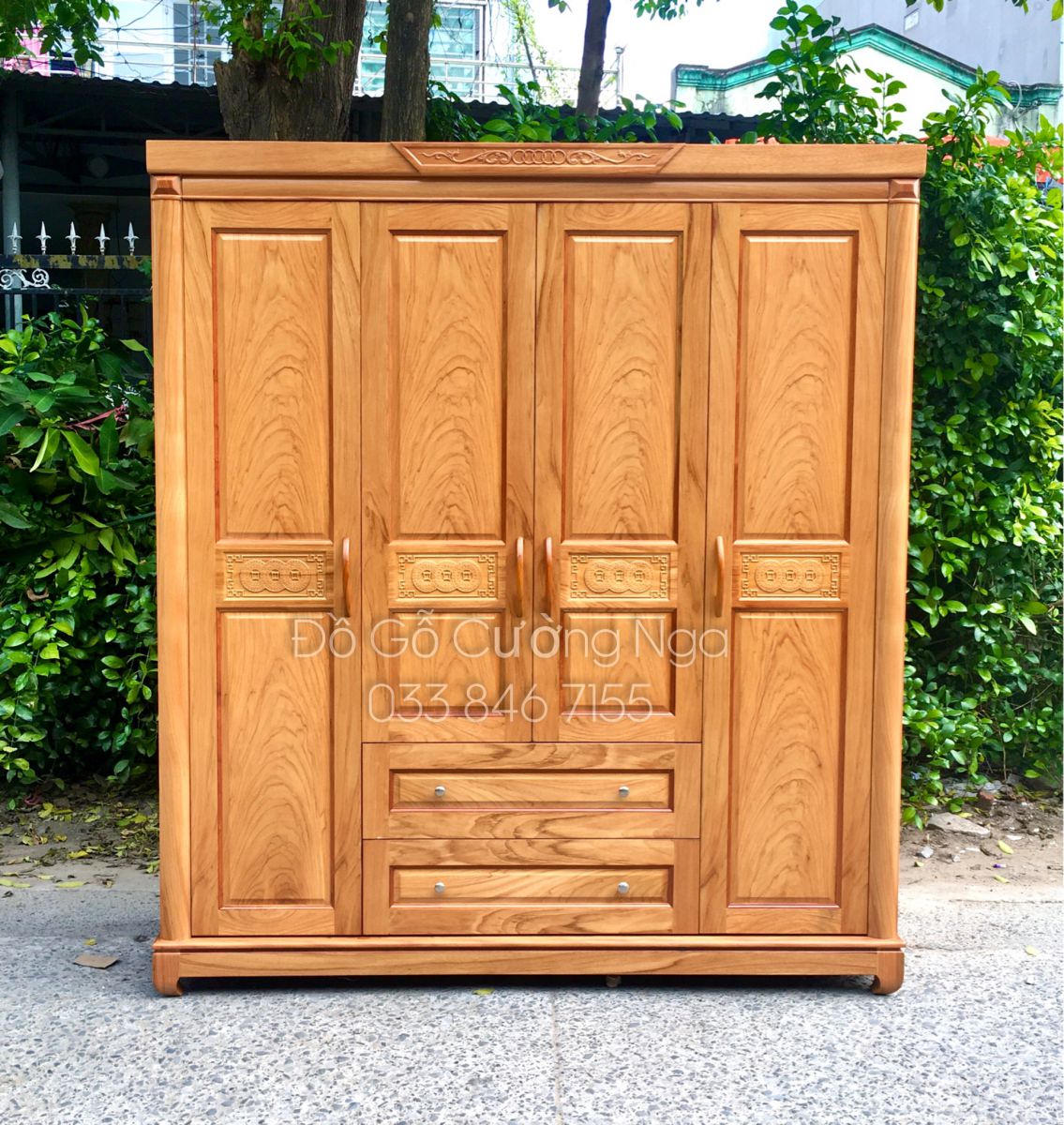 tủ quần áo gỗ gõ đỏ 4 cánh 2m 