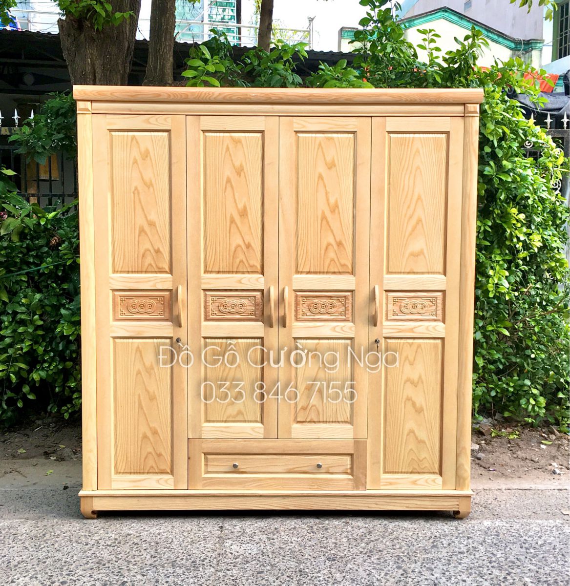 tủ quần áo gỗ sồi 4 cánh 2m 