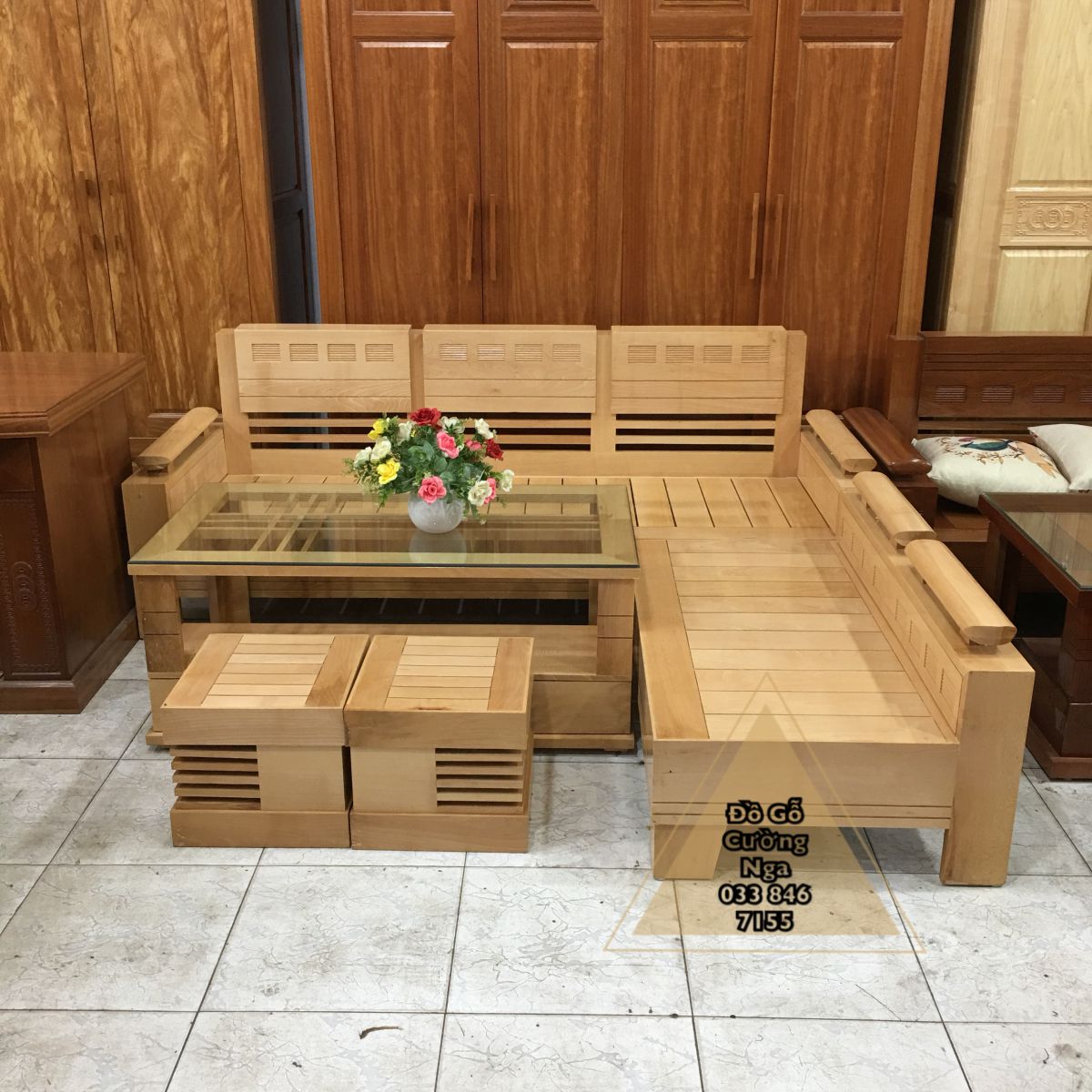 sofa góc L gỗ sồi 