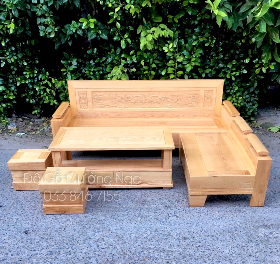 sofa gỗ sồi góc L 