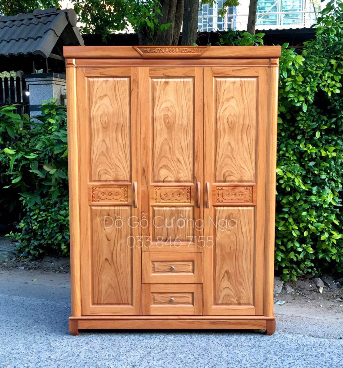 tủ áo gỗ gõ đỏ 3 cánh 1m6