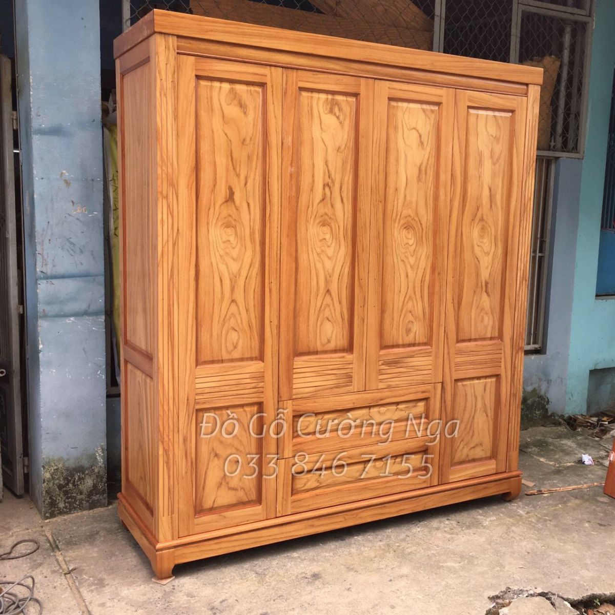 tủ áo gỗ gõ đỏ 4 cánh 