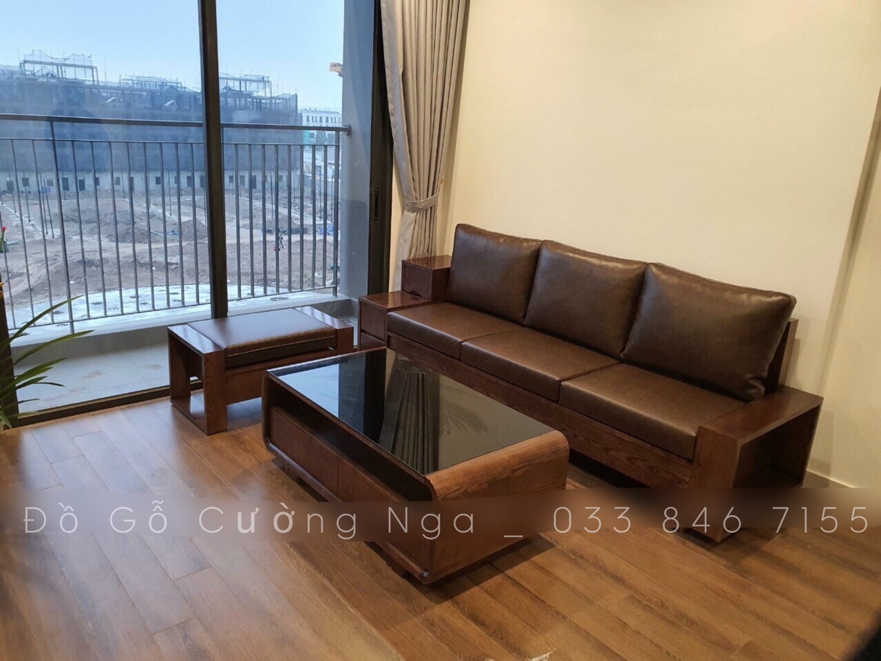sofa góc L gỗ sồi nga lu màu óc chó 