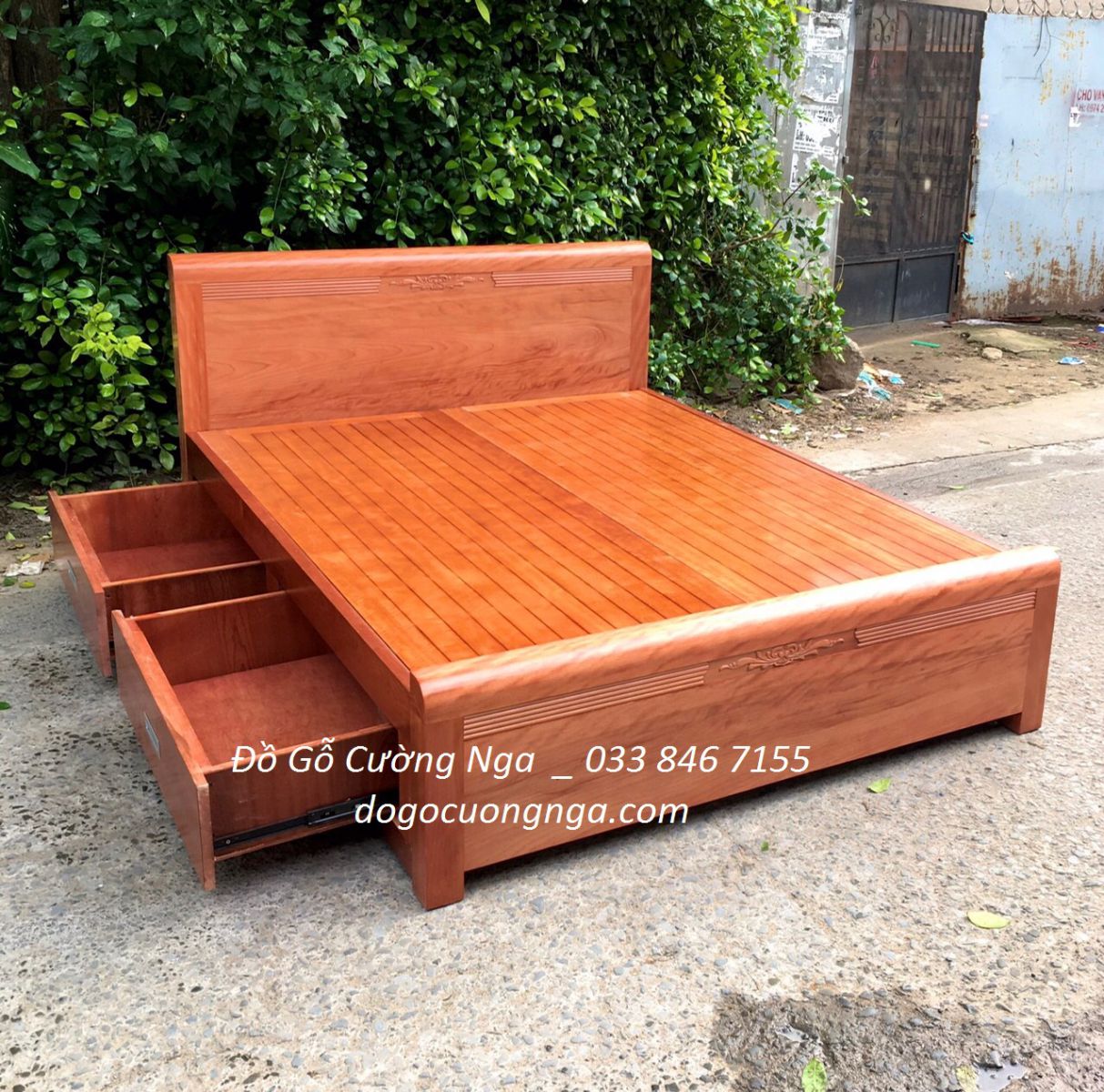 giường gỗ xoan đào ô kéo