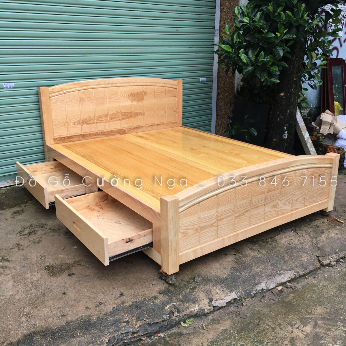 giường ô kéo gỗ sồi nga 