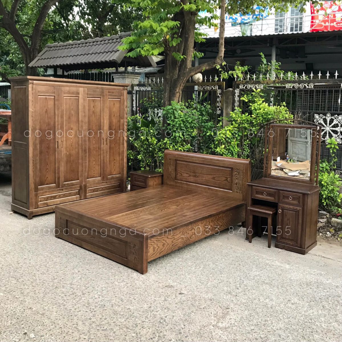 combo phòng ngủ gỗ sồi nga,lau màu óc chó 