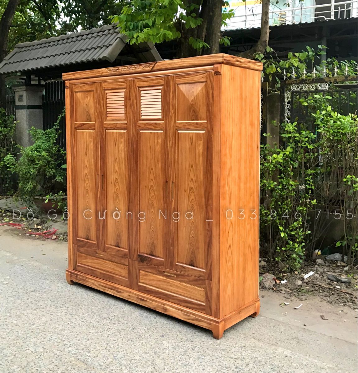 tủ quần áo gỗ hương xám 4 cánh giá rẻ