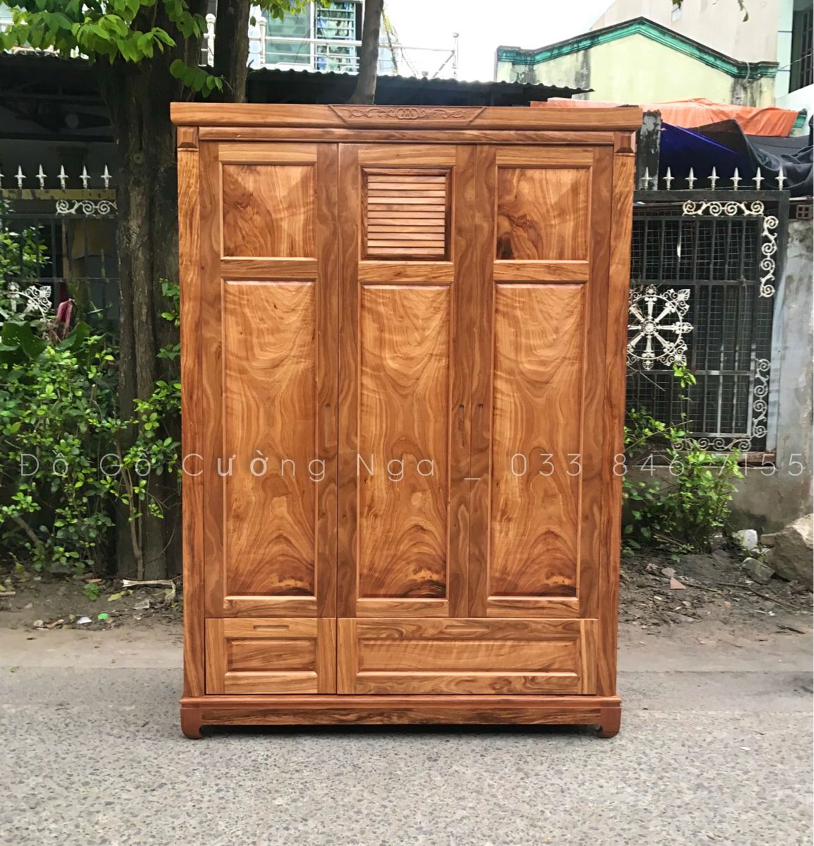 tủ quần áo gỗ hương xám 3 cánh giá rẻ
