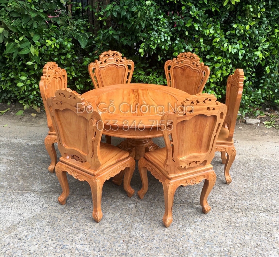 bộ bàn ăn gỗ gõ đỏ 6 ghế 