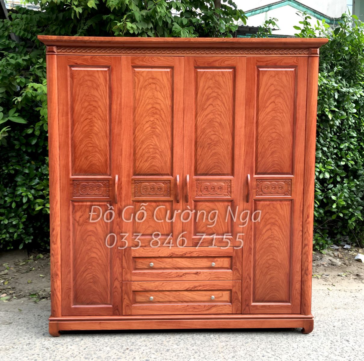 tủ quần áo gỗ hương đá 4 cánh 