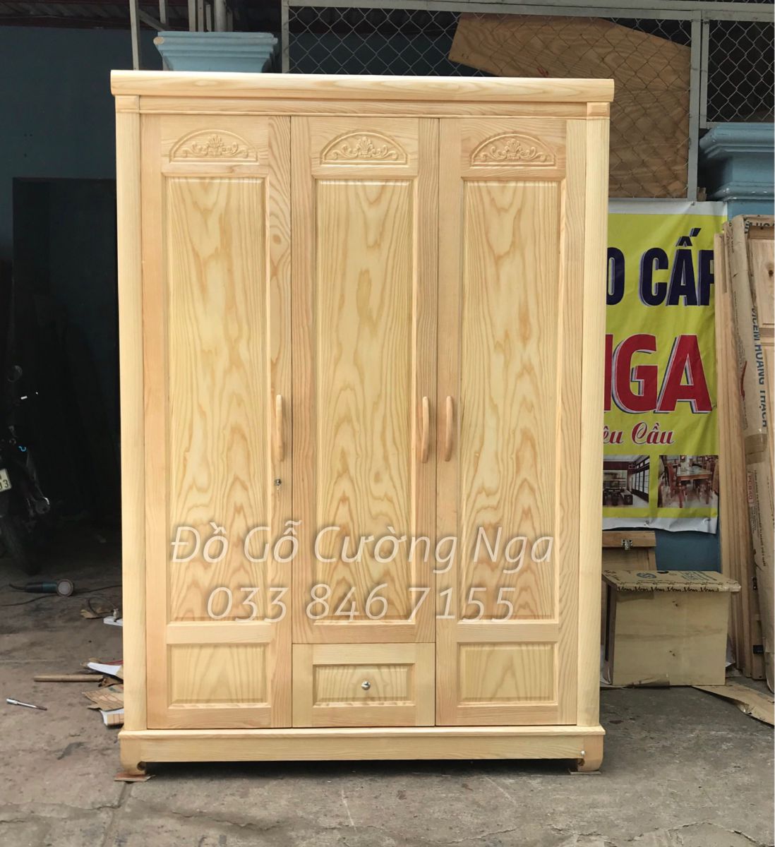 TỦ QUẦN ÁO GỖ SỒI NGA 3 Cánh 1m6