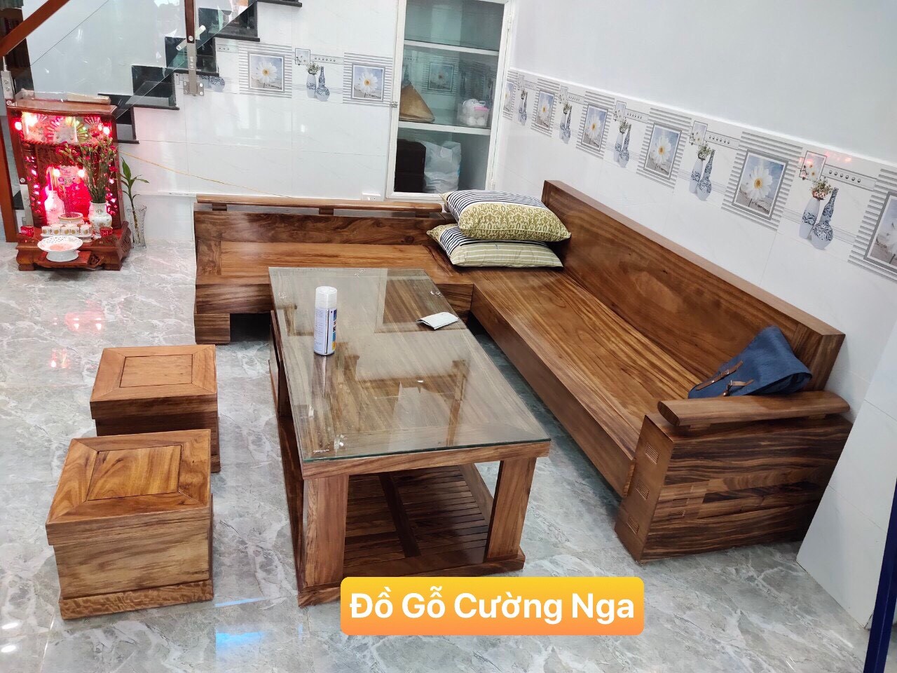 salon góc gỗ hương xám 