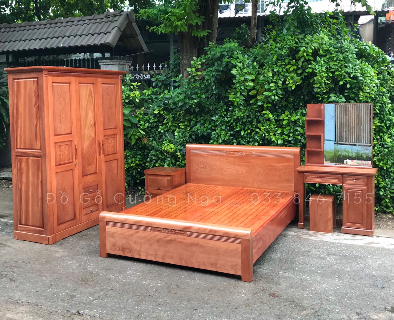Bộ combo phòng ngủ gỗ Xoan Đào - Lá sách ziczac