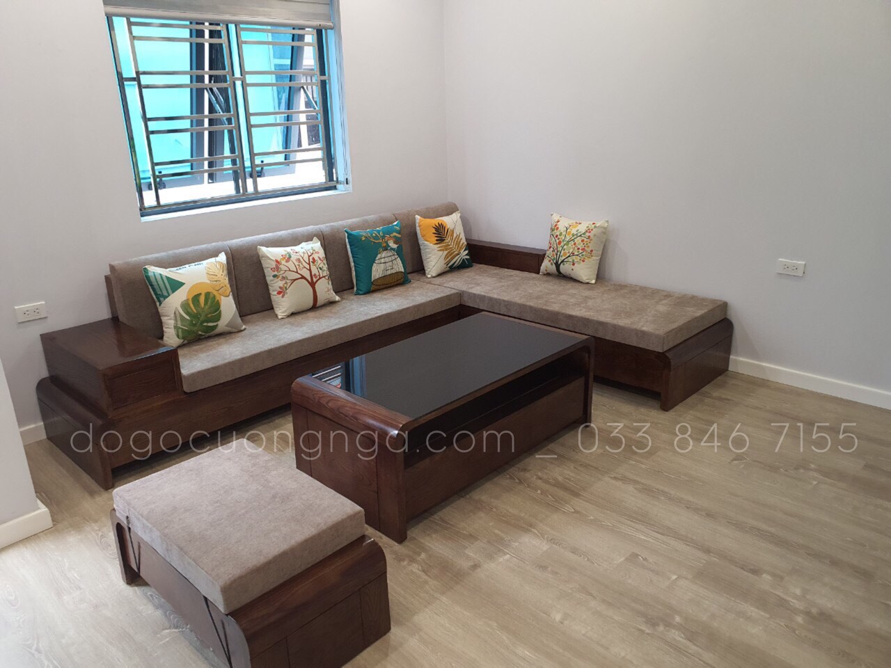 bàn ghế sofa gỗ góc gỗ sồi