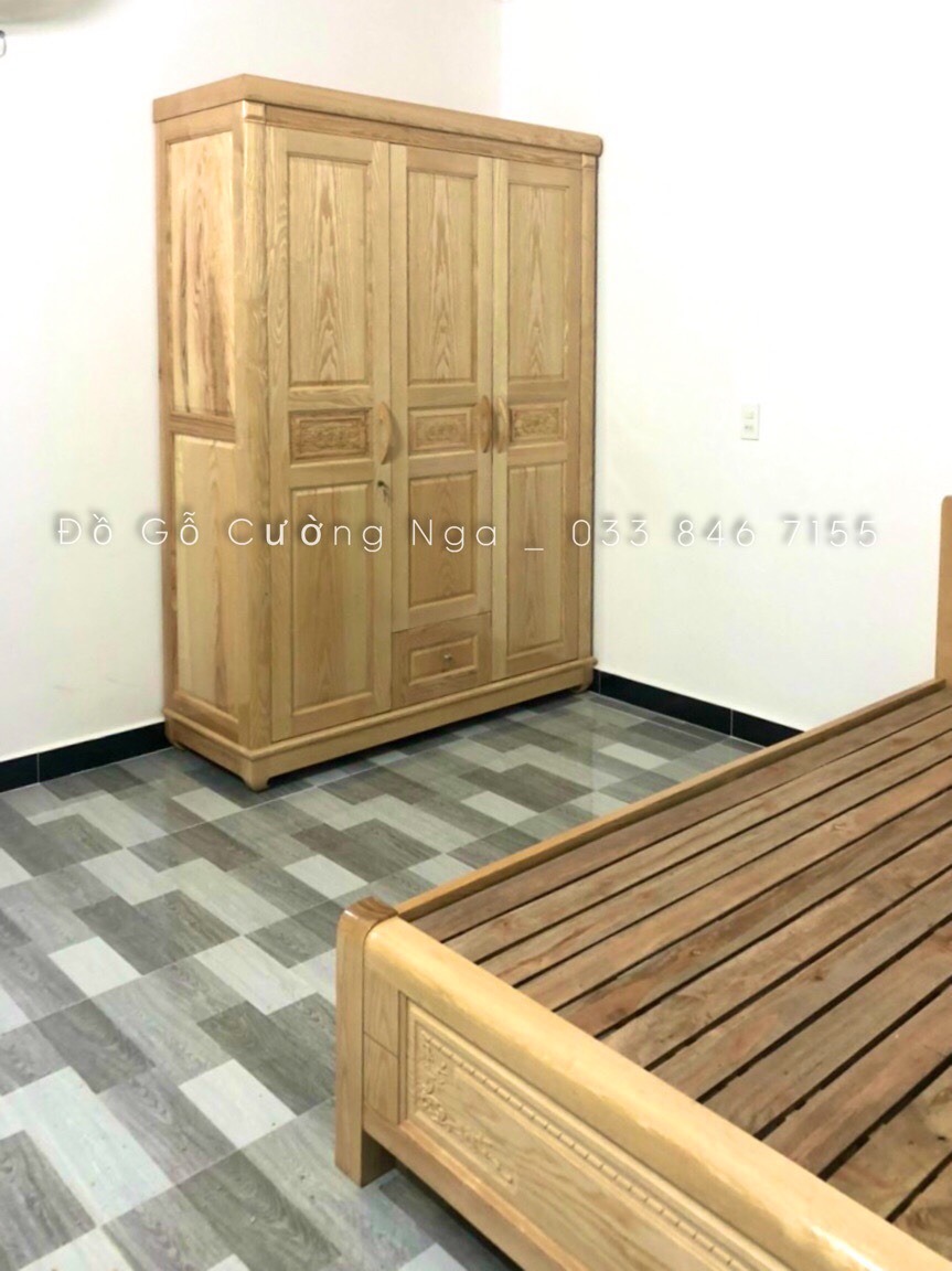 tru quần áo gỗ sồi nga 3 cánh 