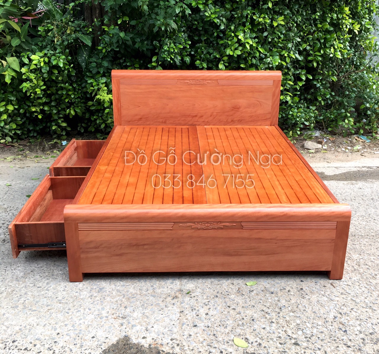 giường ô kéo gỗ xoan đào 