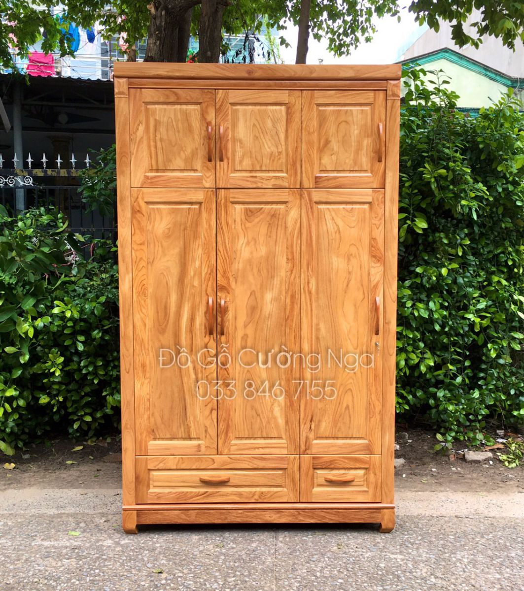tru áo gỗ gõ đỏ 3 cánh 2 tầng 