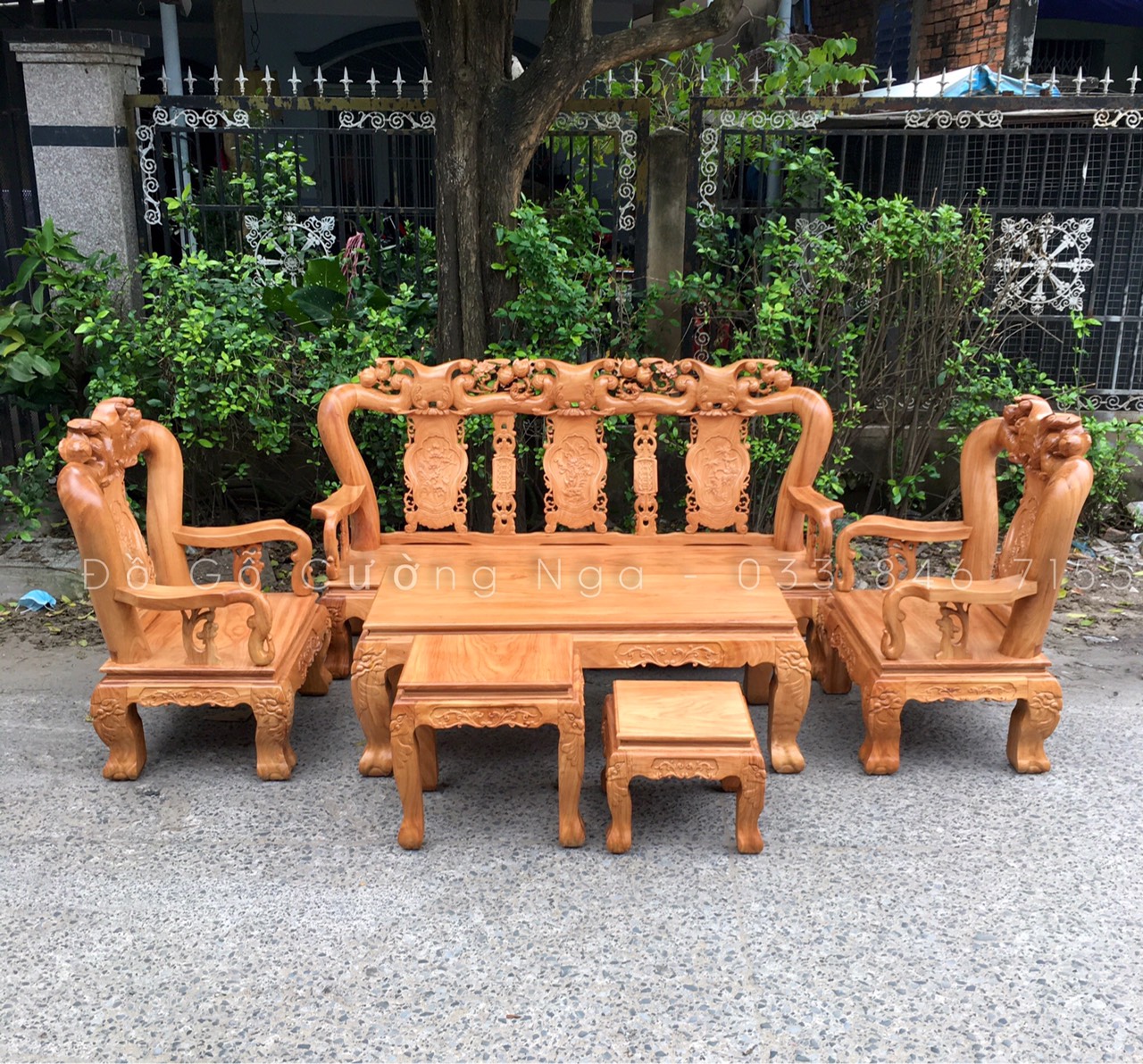bộ bàn ghế salon gỗ gõ đỏ tay 12