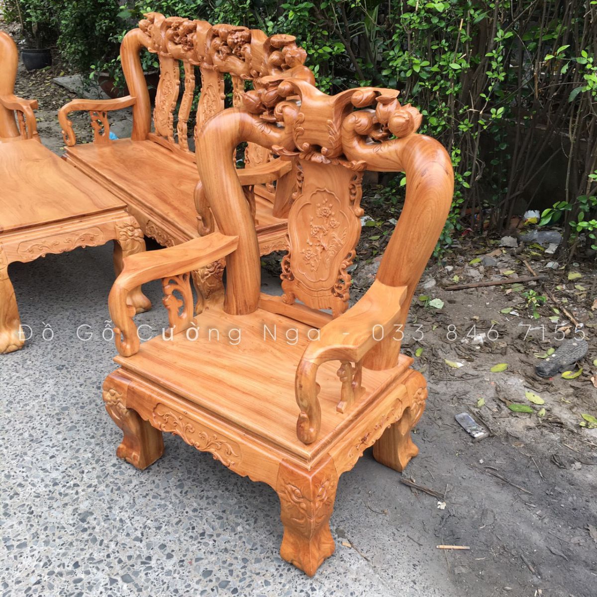 bộ bàn ghế salon gỗ gõ đỏ tay 12