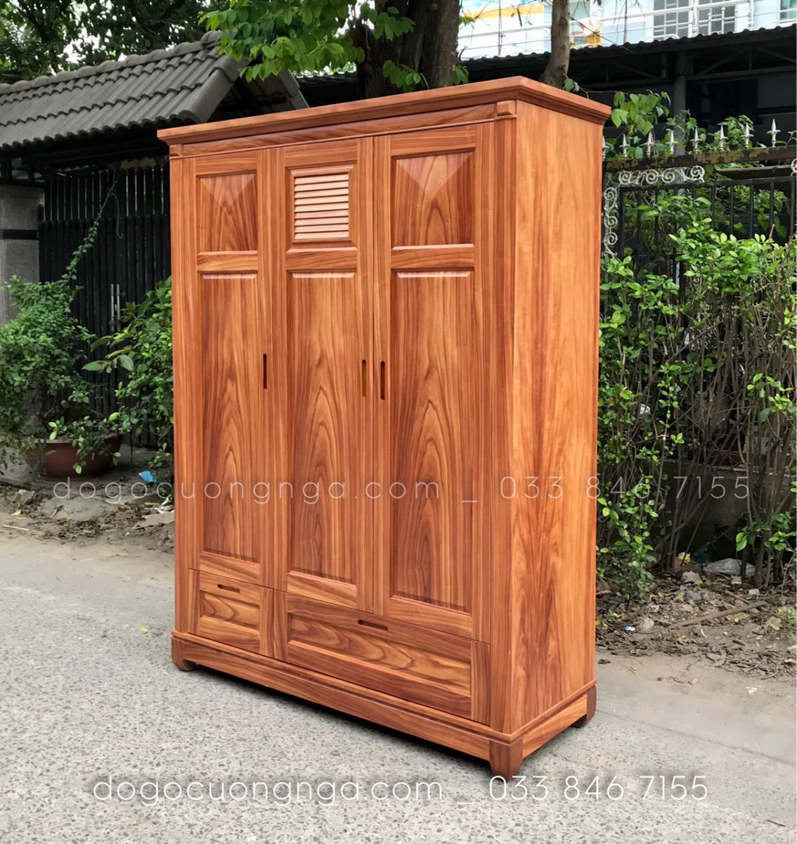 Tủ áo gỗ Cẩm 3 cánh mẫu chớp 