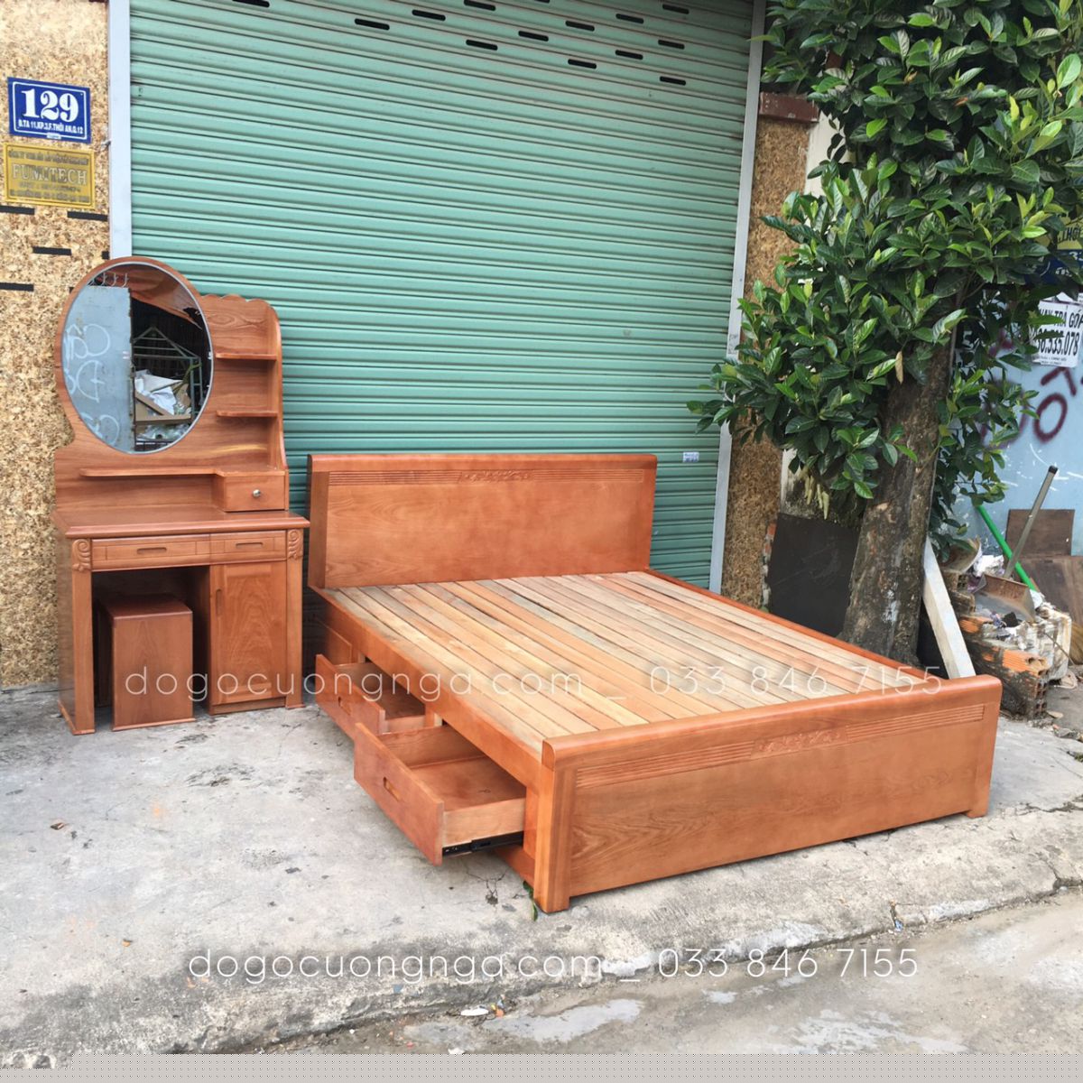giường ô kéo gỗ sồi nga giá rẻ