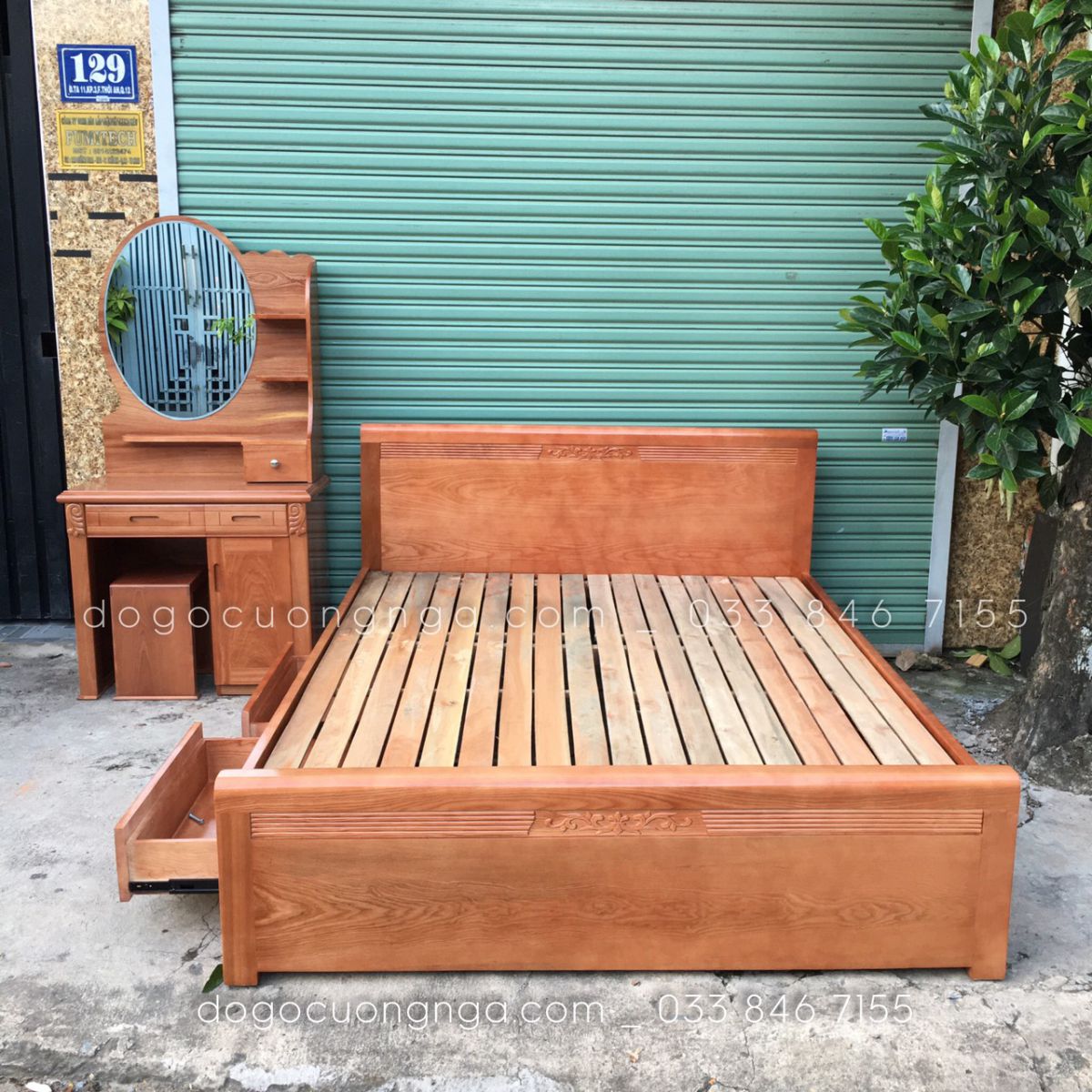 giường ô kéo gỗ sồi