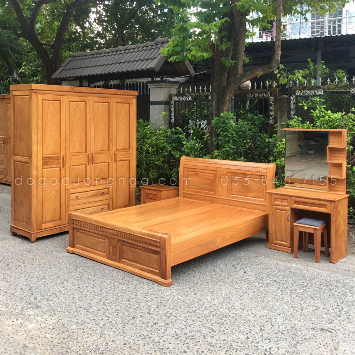 combo phòng ngủ gỗ Gõ Đỏ mẫu quạt - Combo 9