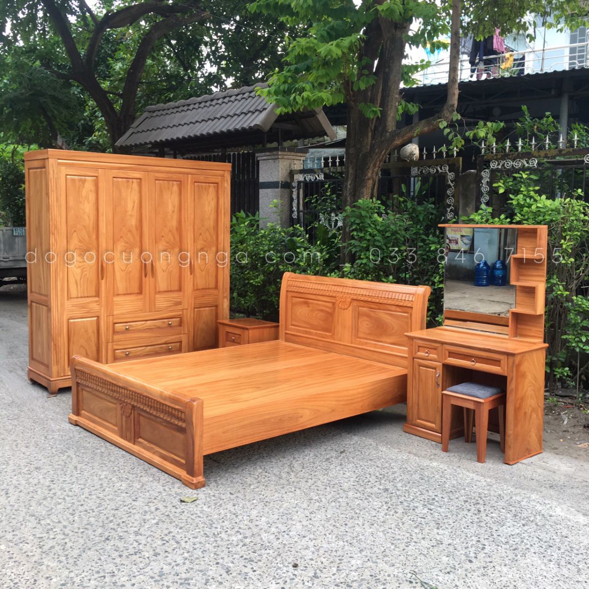 Bộ phòng ngủ gỗ Gõ Đỏ mẫu quạt - Combo 8