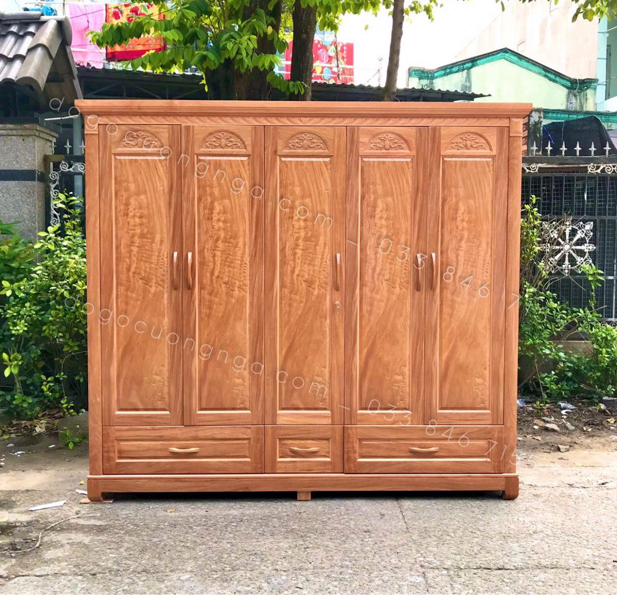 tủ quần áo gỗ đin hương 5 cánh