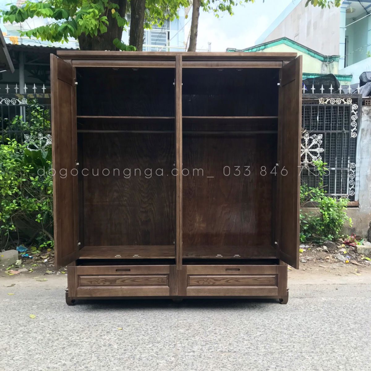 tủ quần áo gỗ sồi nga 4 cánh 2m