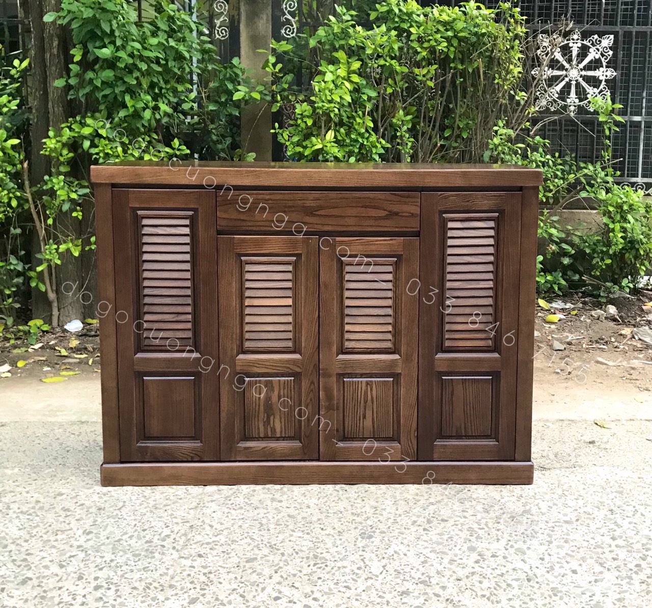 Tủ giày dép gỗ sồi lau màu óc chó 4 cánh