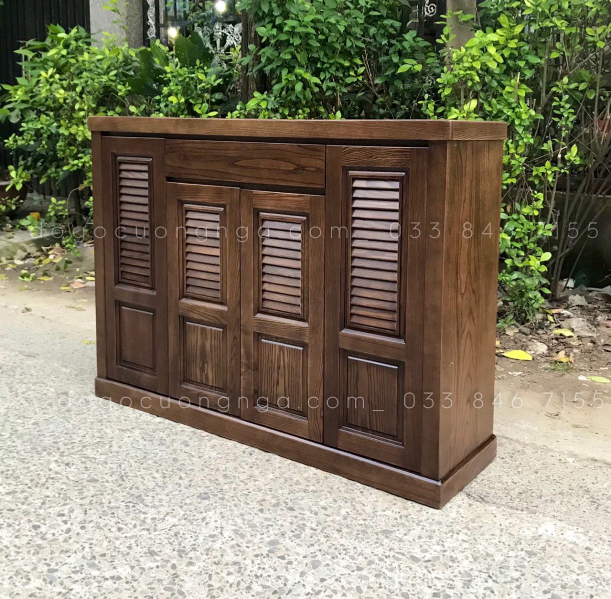 Tủ giày dép gỗ sồi lau màu óc chó 4 cánh