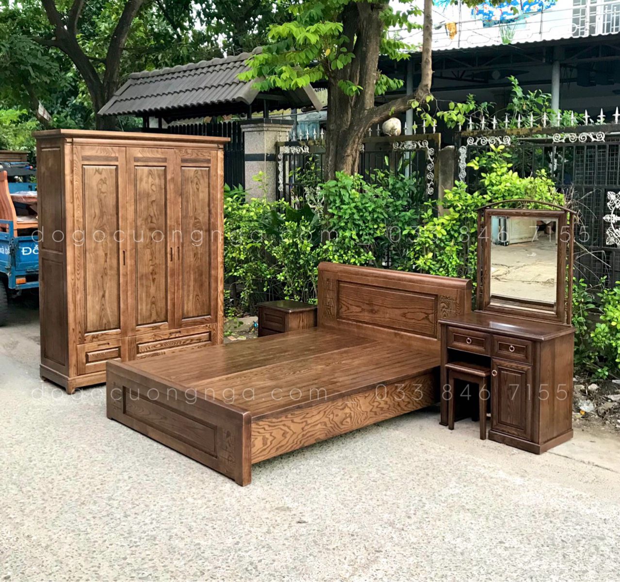 combo phòng ngủ gỗ sồi,sồi lau màu óc chó