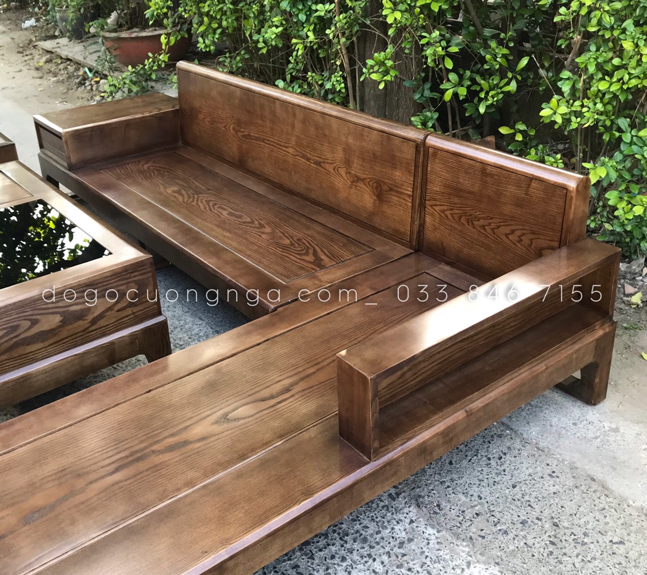 sofa gỗ sồi nga góc L